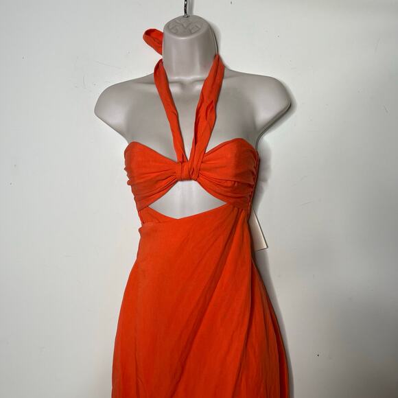 NWT MARA HOFFMAN Paula cutout linen-blend midi dress in orange papaya 00 - Picture 8 of 12